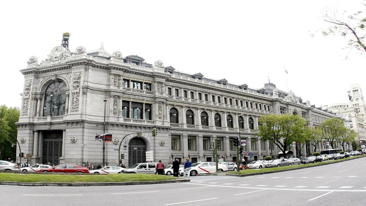 Imagen de la majestuosa estructura del Banco de España en Madrid.