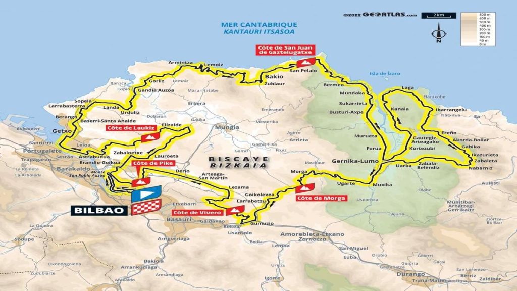 Mapa del recorrido del Tour de Francia con las etapas destacadas.