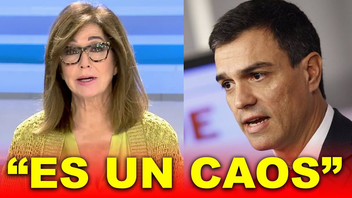 Imágenes de Pedro Sánchez y Ana Rosa Quintana con el letrero "Es un caos".