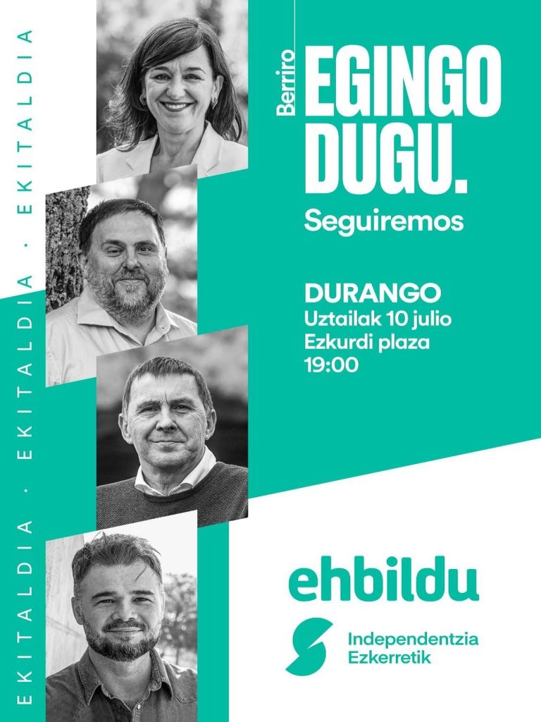 Cartel informativo del histórico mitin en Durango, donde líderes de EH Bildu y ERC se unen en busca de la independencia política.