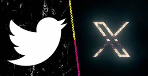 Comparación entre el antiguo logo de Twitter, un pájaro azul en vuelo, y el nuevo logo, representado por una elegante "X".