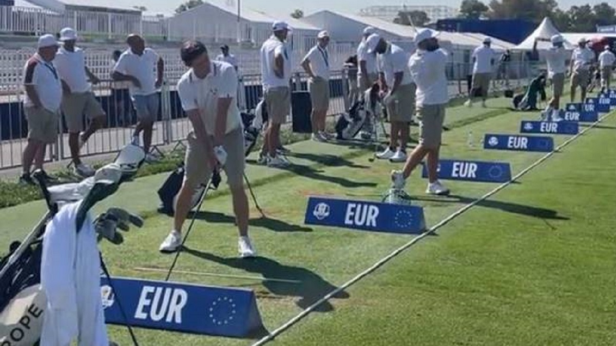 El equipo europeo calentando en el Marco Simone Golf