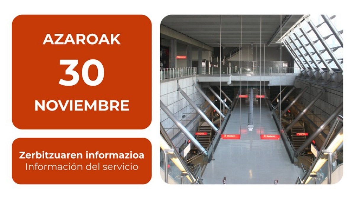 Durante la jornada de huelga del 30 de noviembre, Metro Bilbao asegurará servicios mínimos y ofrecerá recomendaciones para facilitar los viajes.