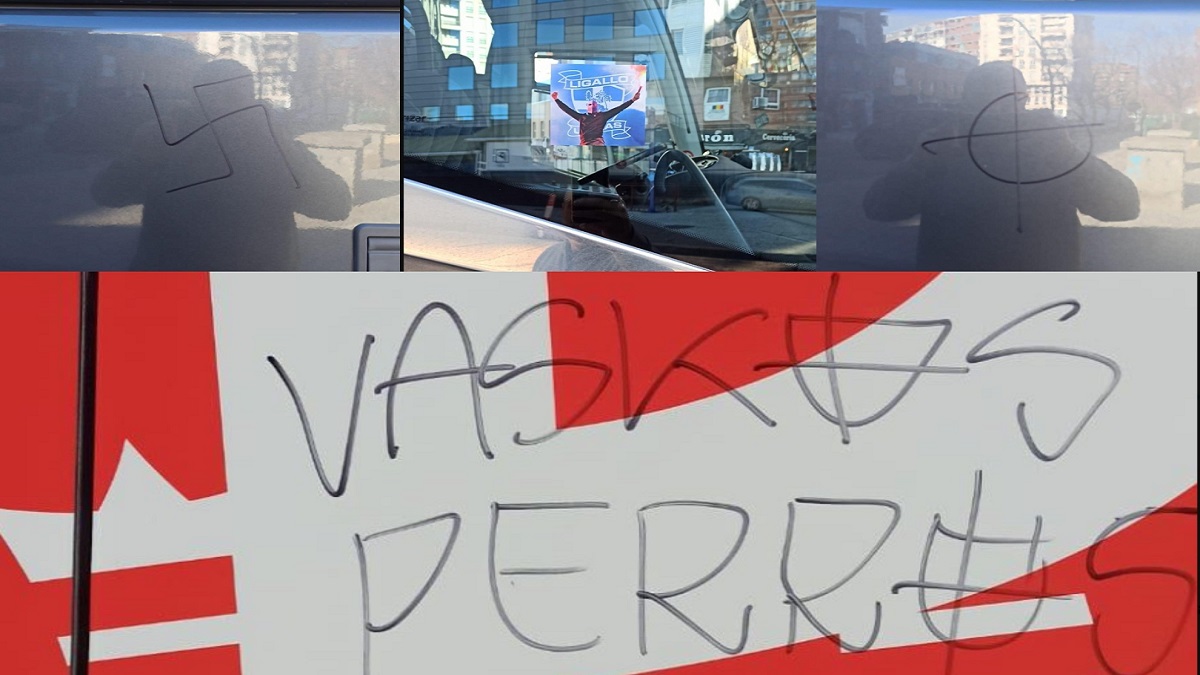 Vandalismo en Zaragoza El autobús de la SD Amorebieta, blanco de pintadas ofensivas