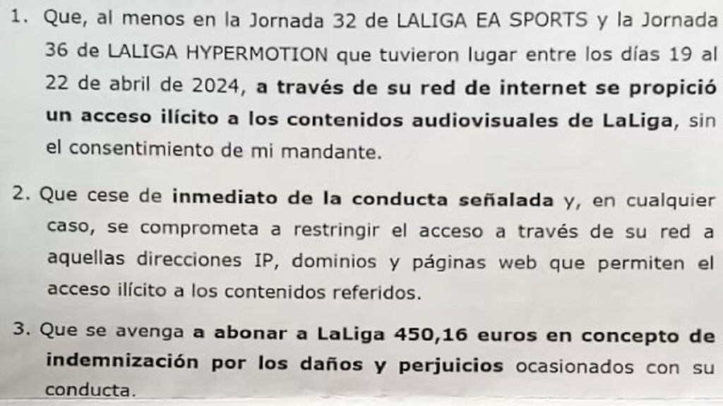 450€ por evitar el juicio LaLiga envía cartas a usuarios de transmisiones piratas de fútbol